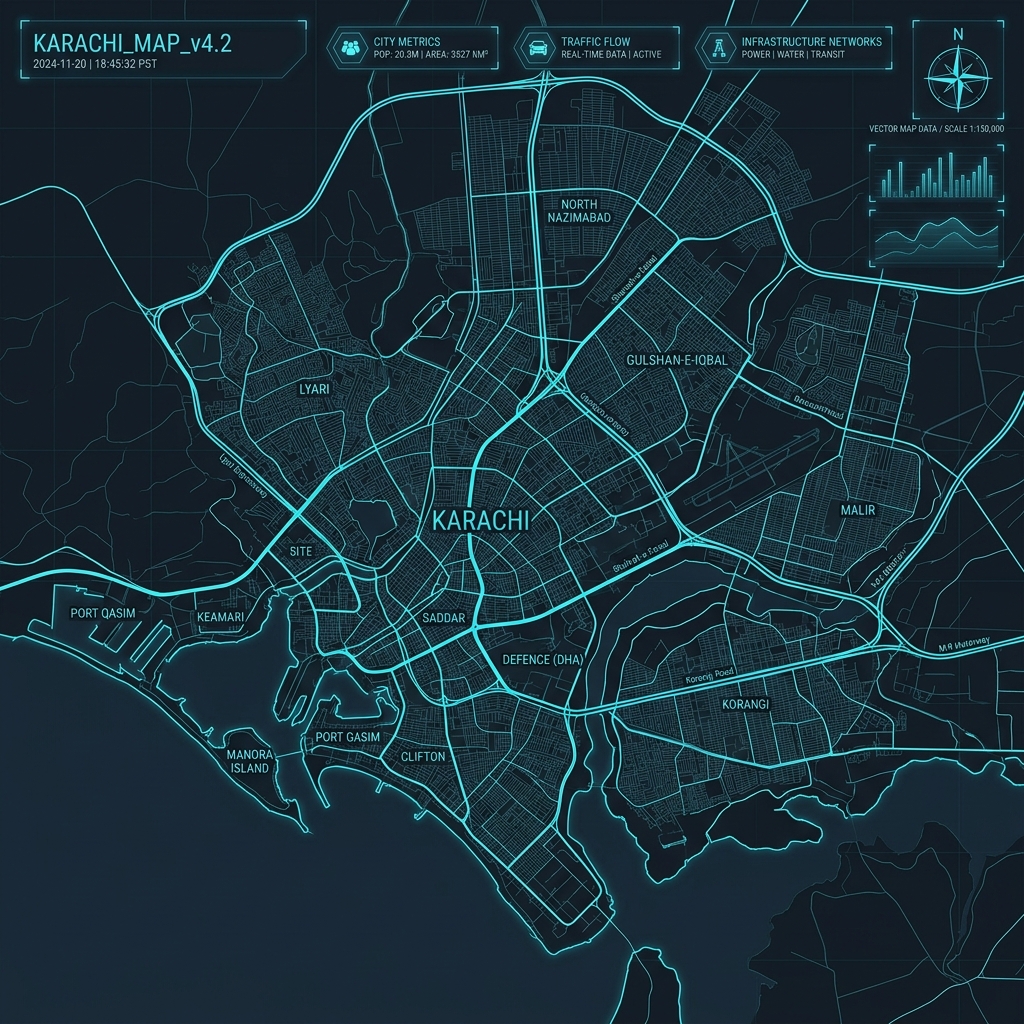 Map of Karachi showing Techonative Office